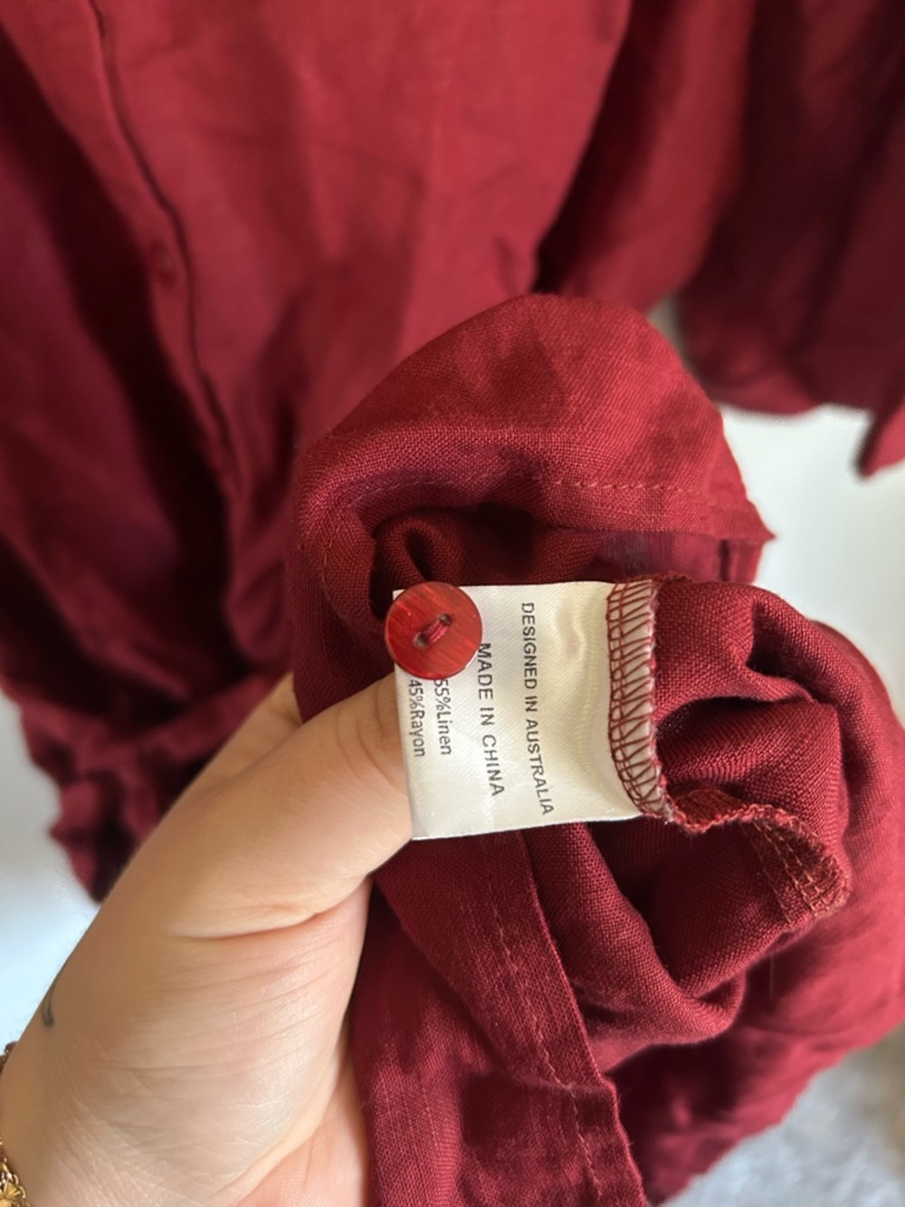 Angel | Red Linen Blend Button Down Belted Collared Dress - Picture 3 of 5